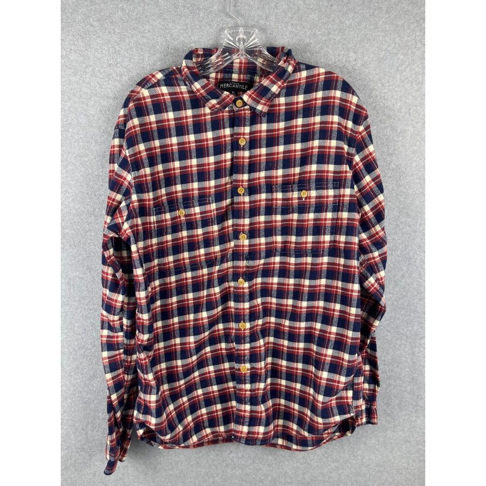 J Crew Mercantile Flannel Shirt Mens XL Red Black Plaid Button Up‎ Long Sleeve